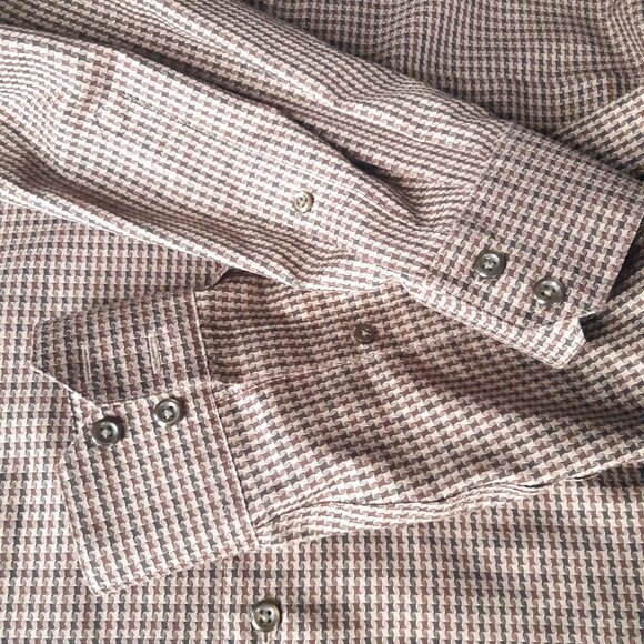 ALFRED SUNG SZ M Houndstooth Check 100% Cotton Men's Brown Button Up Shirt - Picture 4 of 12